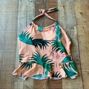 Janela bay womens two piece bikini tops tankini peach and green leaf swimsuit -S
